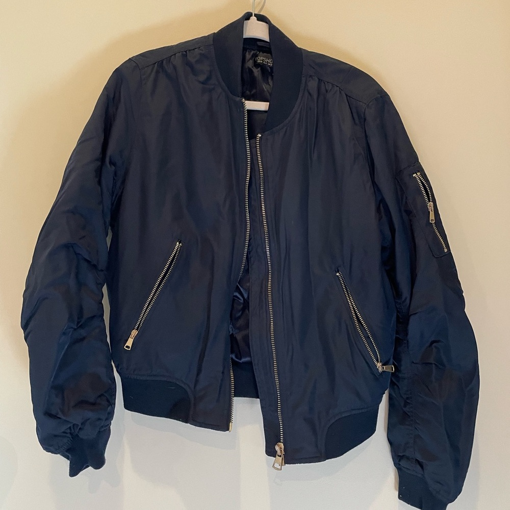 Navy blue bomber jacket
